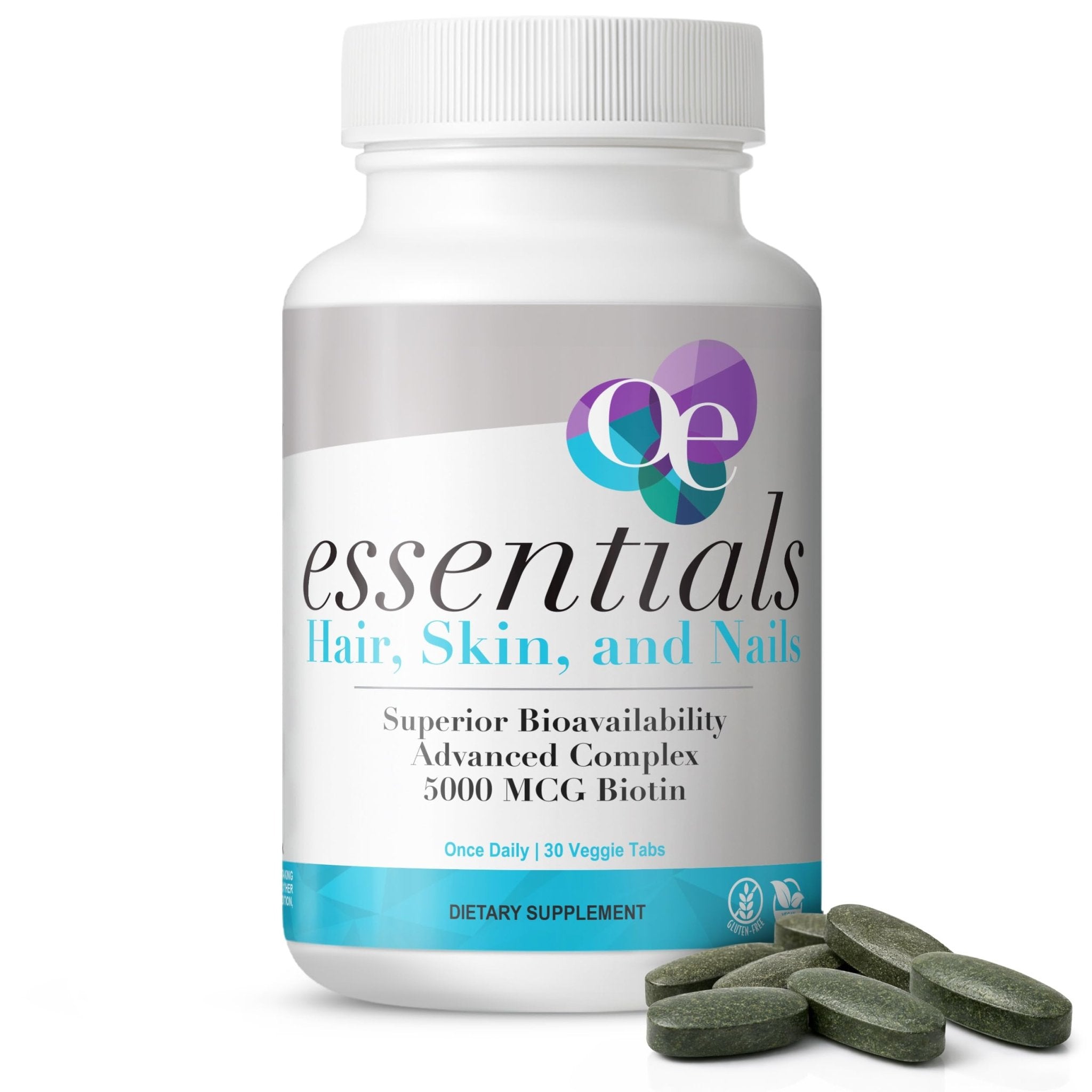 Organic Excellence Hair, Skin and Nails Vitamins for Women & Men – Biotin Supplement 5000 mcg– Hyaluronic Acid - Supports Healthy Hair Growth, Radiant Skin & Strong Nails, 1 Month Supply (30 Tablets) - TrustMedUSA
