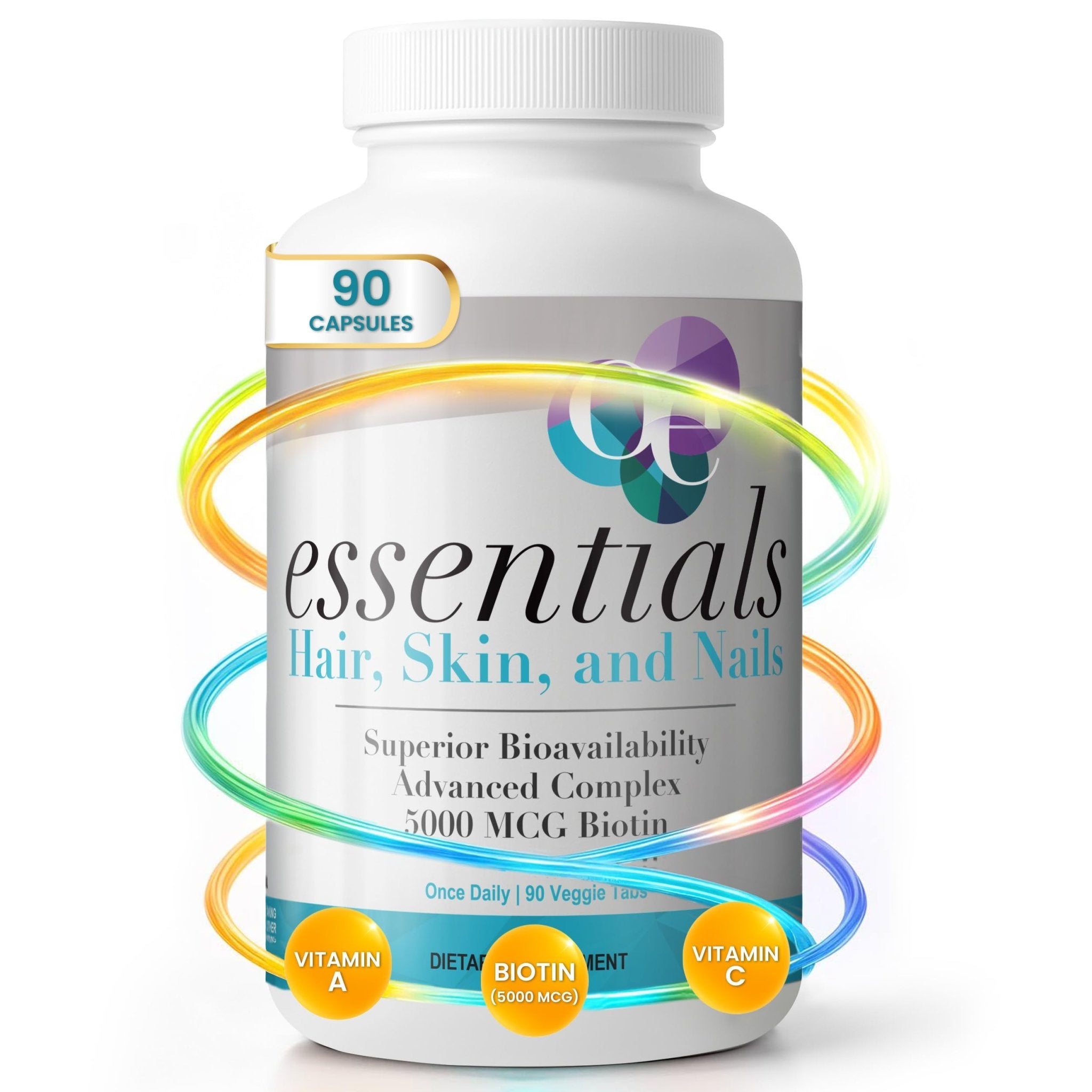 Organic Excellence Hair, Skin and Nails Vitamins for Women & Men – Biotin Supplement 5000 mcg– Hyaluronic Acid - Supports Healthy Hair Growth, Radiant Skin & Strong Nails, 3 Month Supply (90 Tablets) - TrustMedUSA