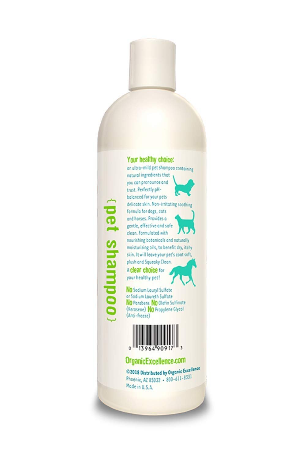 Organic Excellence Mild Dog Shampoo, Great for All Pets: Dogs, Puppies, Cats, Horses, Formulated for Sensitive Skin, Made with Aloe and Nourishing Botanicals - 16oz - TrustMedUSA