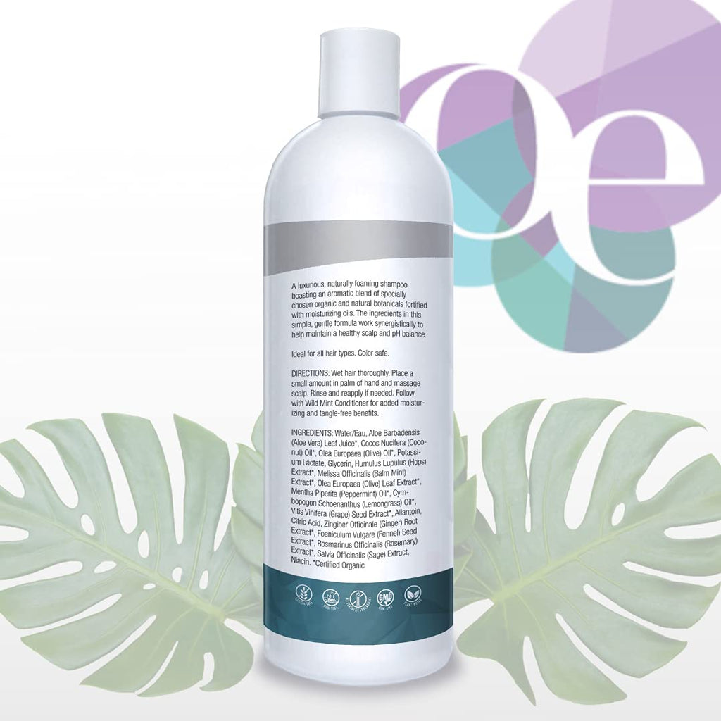 Organic Excellence Natural Organic Shampoo, Wild Mint & Rosemary, Chemical Free, Plant-Based, Toxin-Free, Cruelty-Free, Certified Herbs & Oils For Healthy Full-Bodied Hair 16 fl. oz - TrustMedUSA