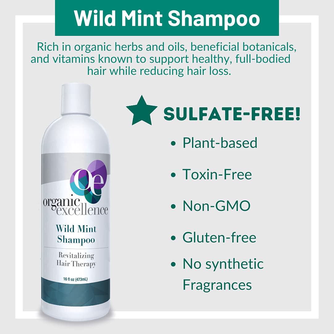 Organic Excellence Natural Organic Shampoo, Wild Mint & Rosemary, Chemical Free, Plant-Based, Toxin-Free, Cruelty-Free, Certified Herbs & Oils For Healthy Full-Bodied Hair 16 fl. oz - TrustMedUSA