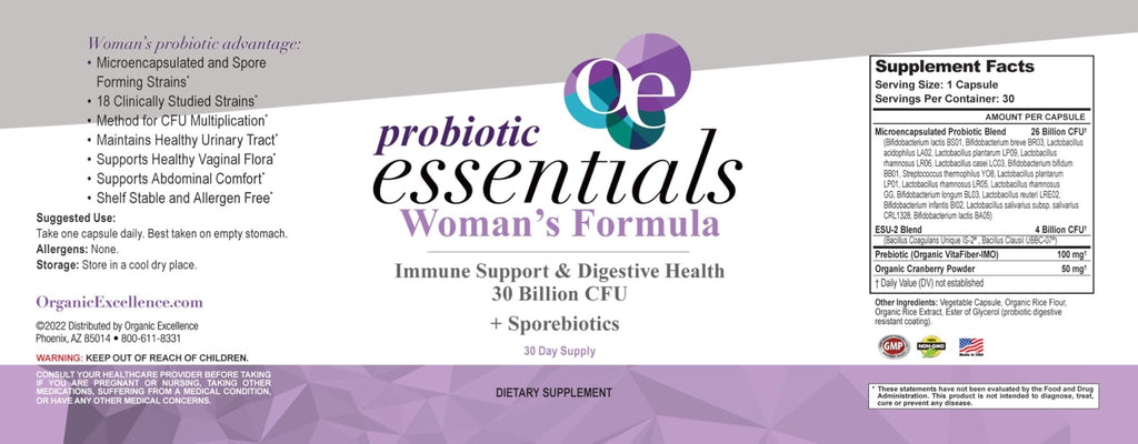 Organic Excellence Probiotics for Women – 30 Billion CFU 18 Strains Prebiotics & Sporebiotics – Gut, Vaginal, Digestive, Immune & Urinary Tract Support – 30 Capsules - TrustMedUSA