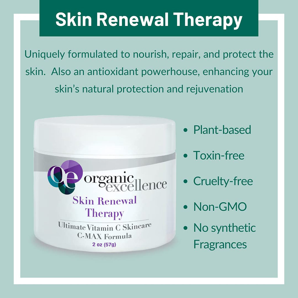 Organic Excellence Skin Renewal Therapy, Vitamin C Face & Neck Cream, Moisturizer to Stimulate Collagen Production and Increase Skin Cell Renewal, Organic Natural Non-Toxic Cruelty-Free 2 oz (57g) - TrustMedUSA
