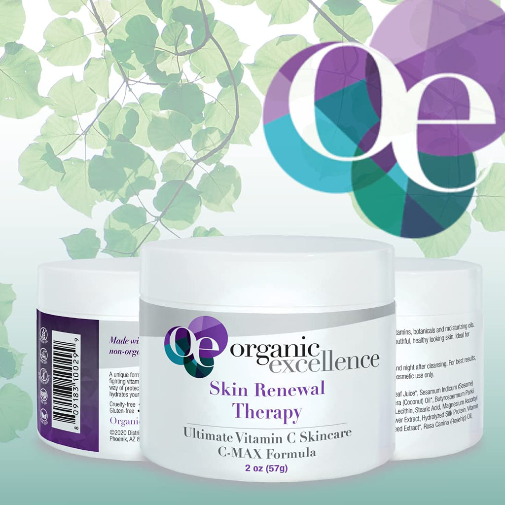 Organic Excellence Skin Renewal Therapy, Vitamin C Face & Neck Cream, Moisturizer to Stimulate Collagen Production and Increase Skin Cell Renewal, Organic Natural Non-Toxic Cruelty-Free 2 oz (57g) - TrustMedUSA