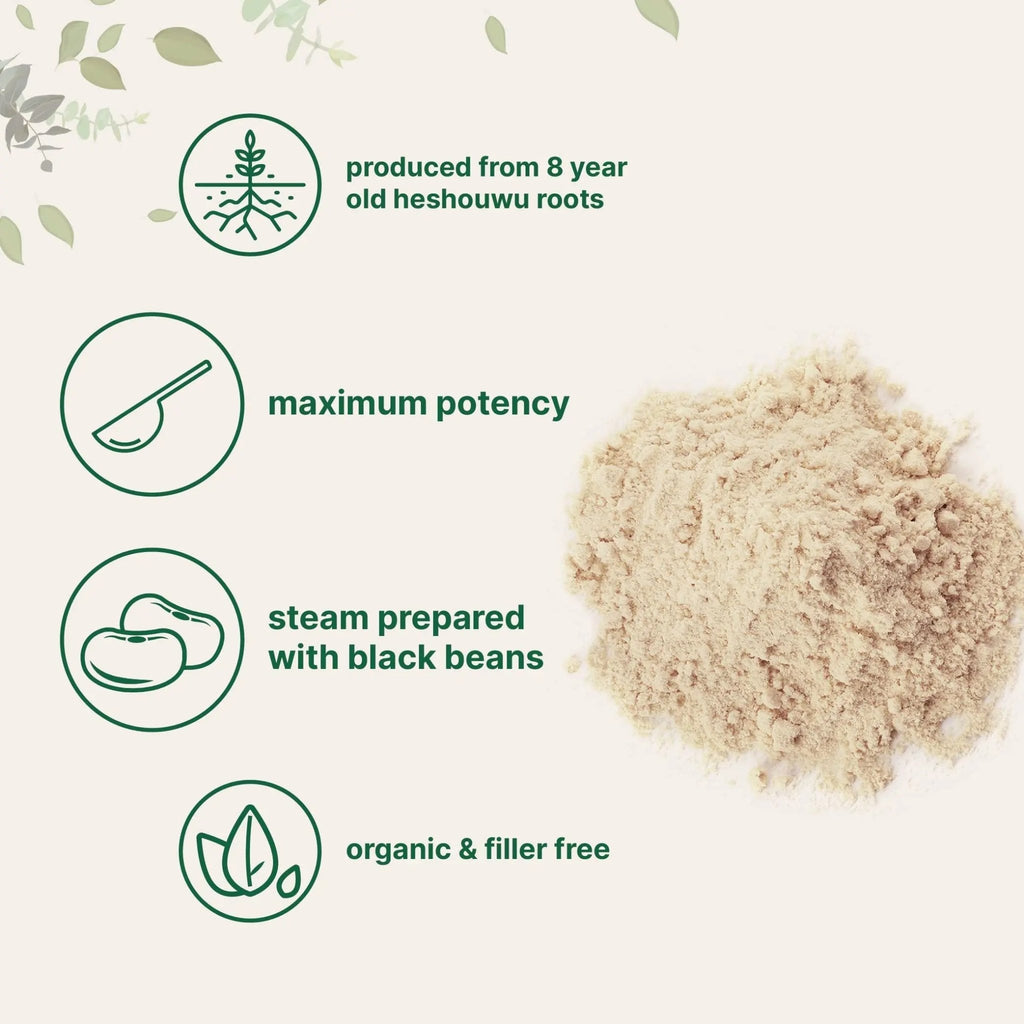 Organic He Shou Wu, Pure Fo Ti Extract Powder, 6 Ounce, Prepared Foti Steaming - TrustMedUSA