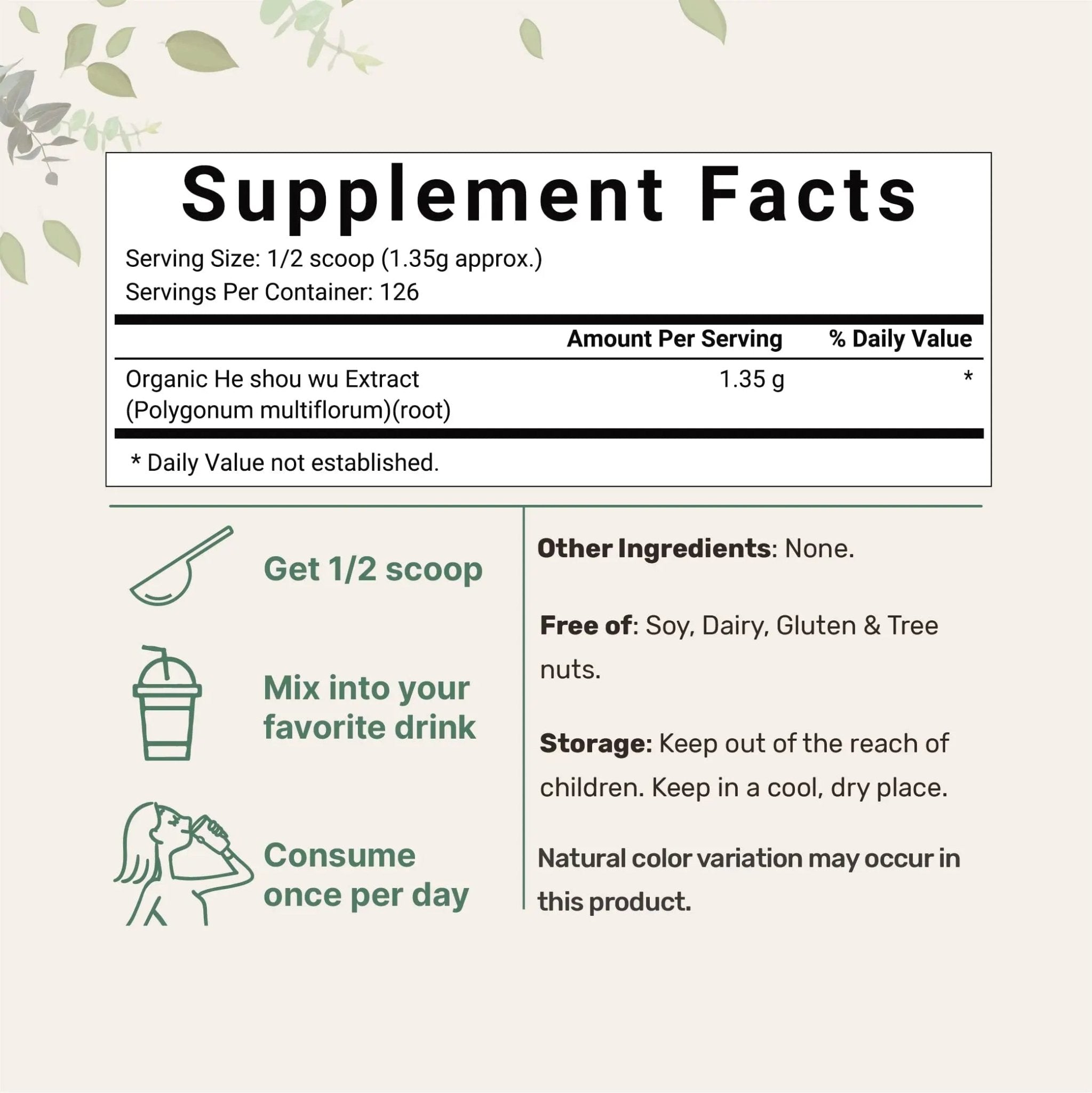 Organic He Shou Wu, Pure Fo Ti Extract Powder, 6 Ounce, Prepared Foti Steaming - TrustMedUSA