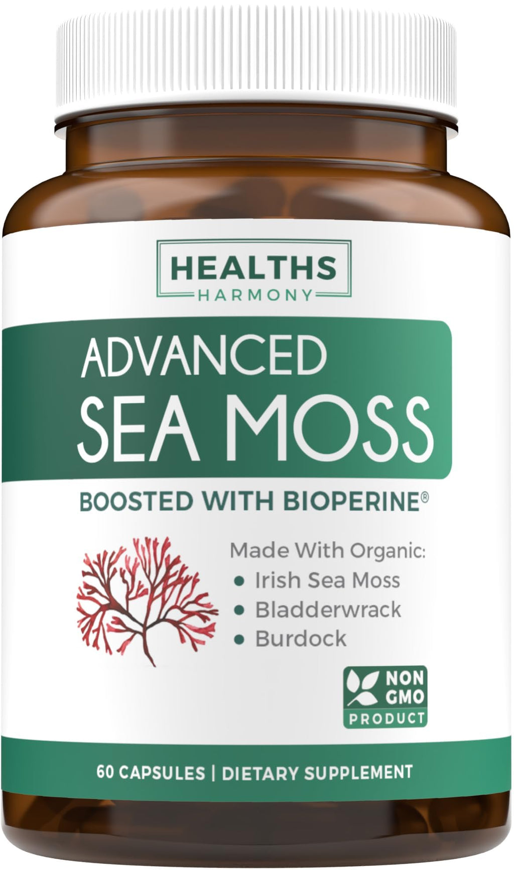 Organic Irish Sea Moss Capsules - Organic Sea Moss Capsules with Bladderwrack Burdock Root and Black Pepper Extract for Enhanced Absorption - Vegan Non-GMO & Made in the USA (1 Month Supply) - TrustMedUSA