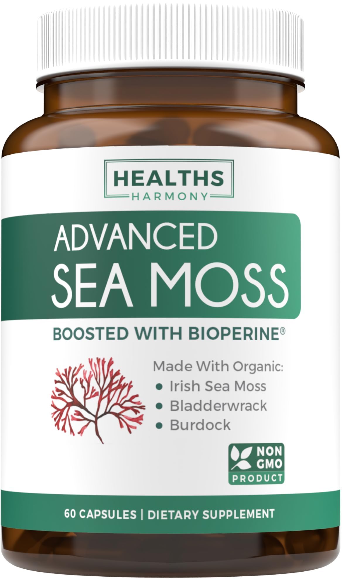 Organic Irish Sea Moss Capsules - Organic Sea Moss Capsules with Bladderwrack Burdock Root and Black Pepper Extract for Enhanced Absorption - Vegan Non-GMO & Made in the USA (1 Month Supply) - TrustMedUSA