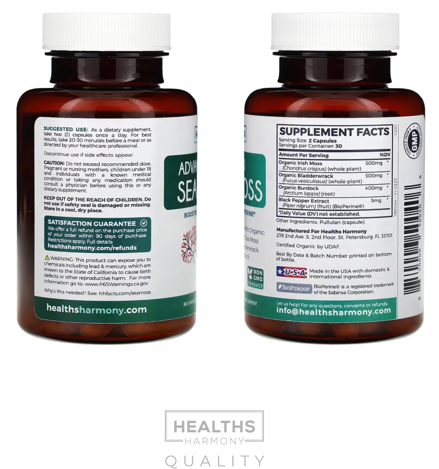 Organic Irish Sea Moss Capsules - Organic Sea Moss Capsules with Bladderwrack Burdock Root and Black Pepper Extract for Enhanced Absorption - Vegan Non-GMO & Made in the USA (1 Month Supply) - TrustMedUSA
