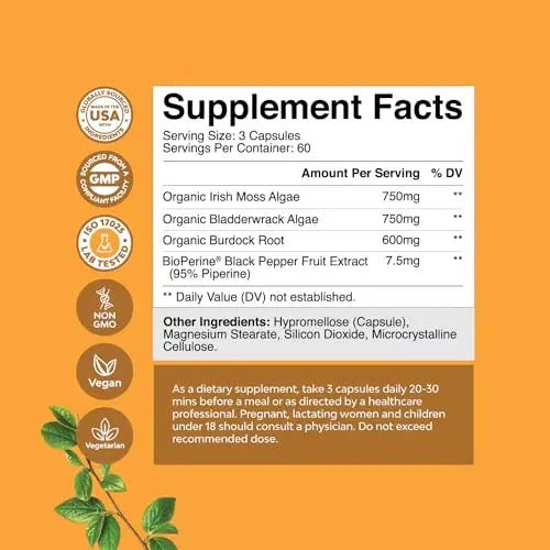 Organic Irish SeaMoss Capsules - Sea Moss and Bladderwrack Capsules with Burdock - TrustMedUSA