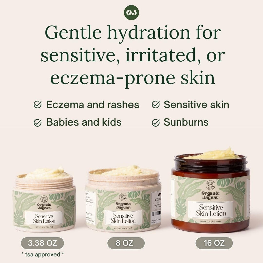 Organic Jaguar Natural Body Lotion for Sensitive Skin, Scent Free, Sulfate & Paraben Free Body Care, Moisturizer With Essential Oils, Vitamin E Oil, Beeswax, Extra Virgin Olive Oil, Raw Honey, 8 oz - TrustMedUSA