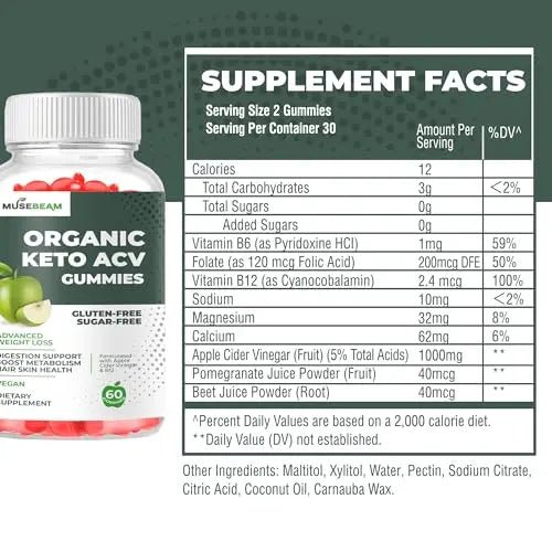 Organic Keto ACV Gummies Advanced Weight Loss - Gluten & Sugar Free Belly Fat Burner - TrustMedUSA