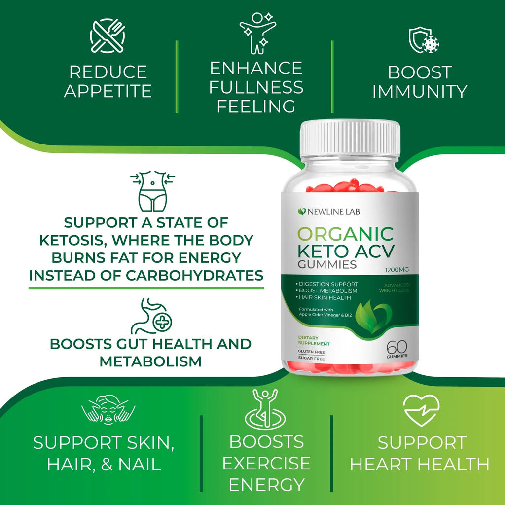 Organic Keto ACV Gummies for Advanced Weight Loss Fat Burn - Sugar Gluten Free Apple - TrustMedUSA