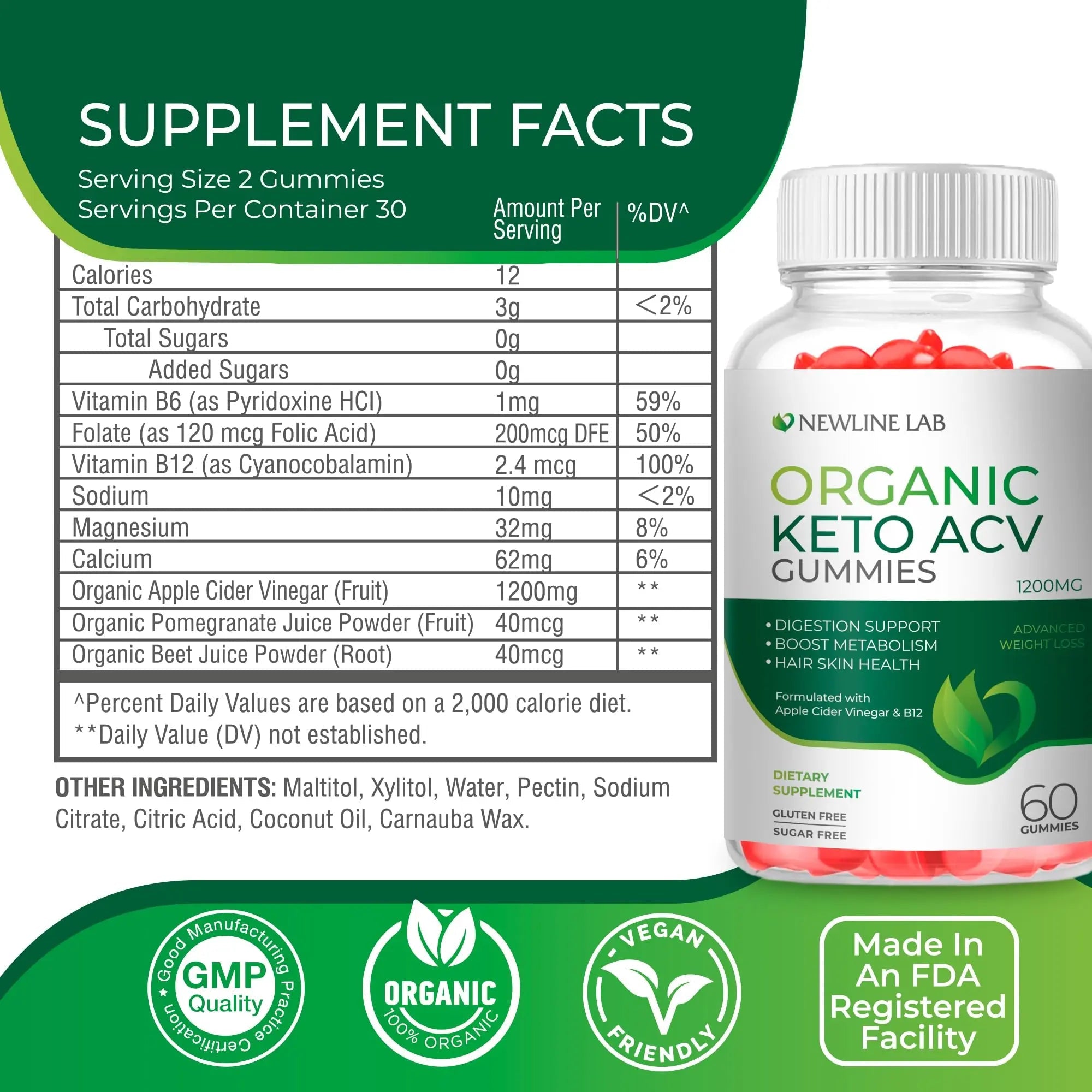 Organic Keto ACV Gummies for Advanced Weight Loss Fat Burn - Sugar Gluten Free Apple - TrustMedUSA