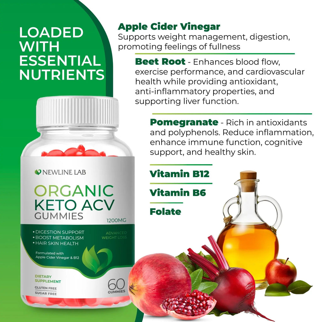 Organic Keto ACV Gummies for Advanced Weight Loss Fat Burn - Sugar Gluten Free Apple - TrustMedUSA