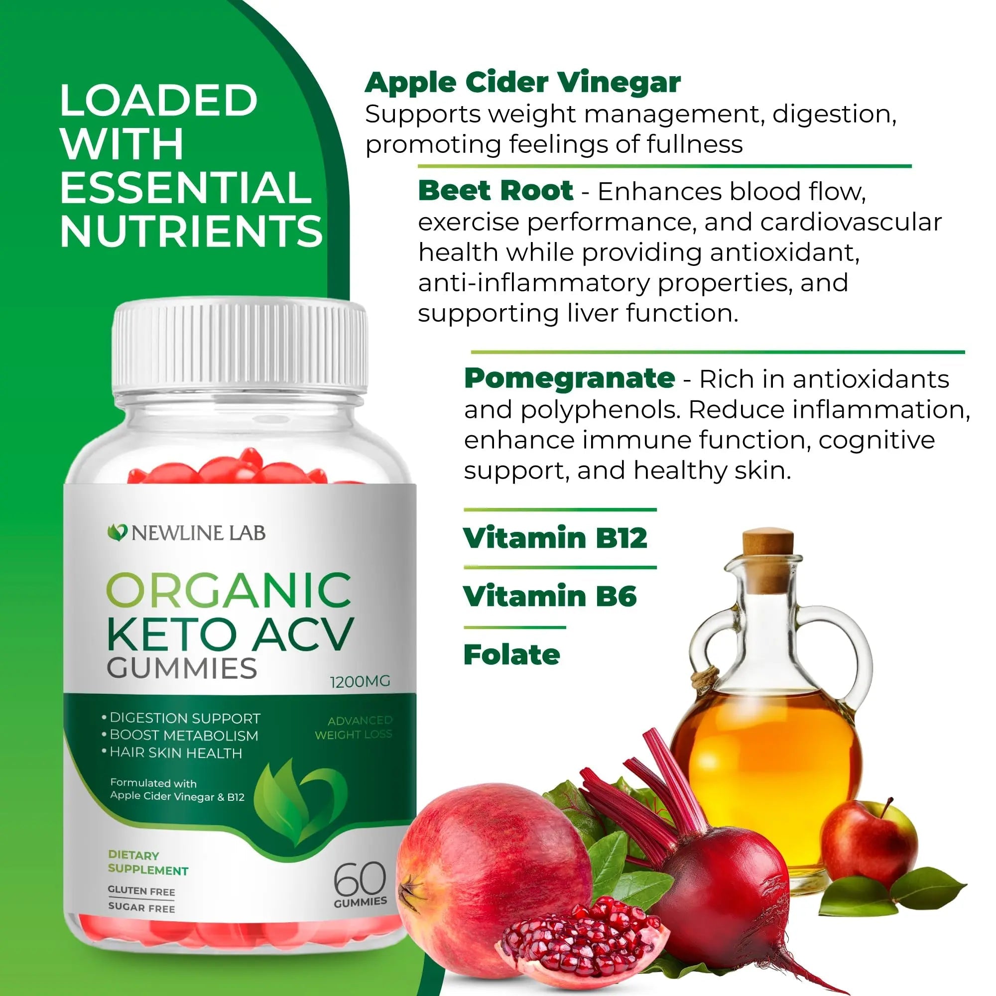 Organic Keto ACV Gummies for Advanced Weight Loss Fat Burn - Sugar Gluten Free Apple - TrustMedUSA