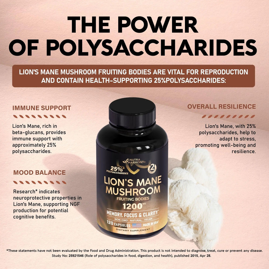 Organic Lions Mane - Certified Mushroom Supplement - Made in USA - Fruiting Bodies - TrustMedUSA