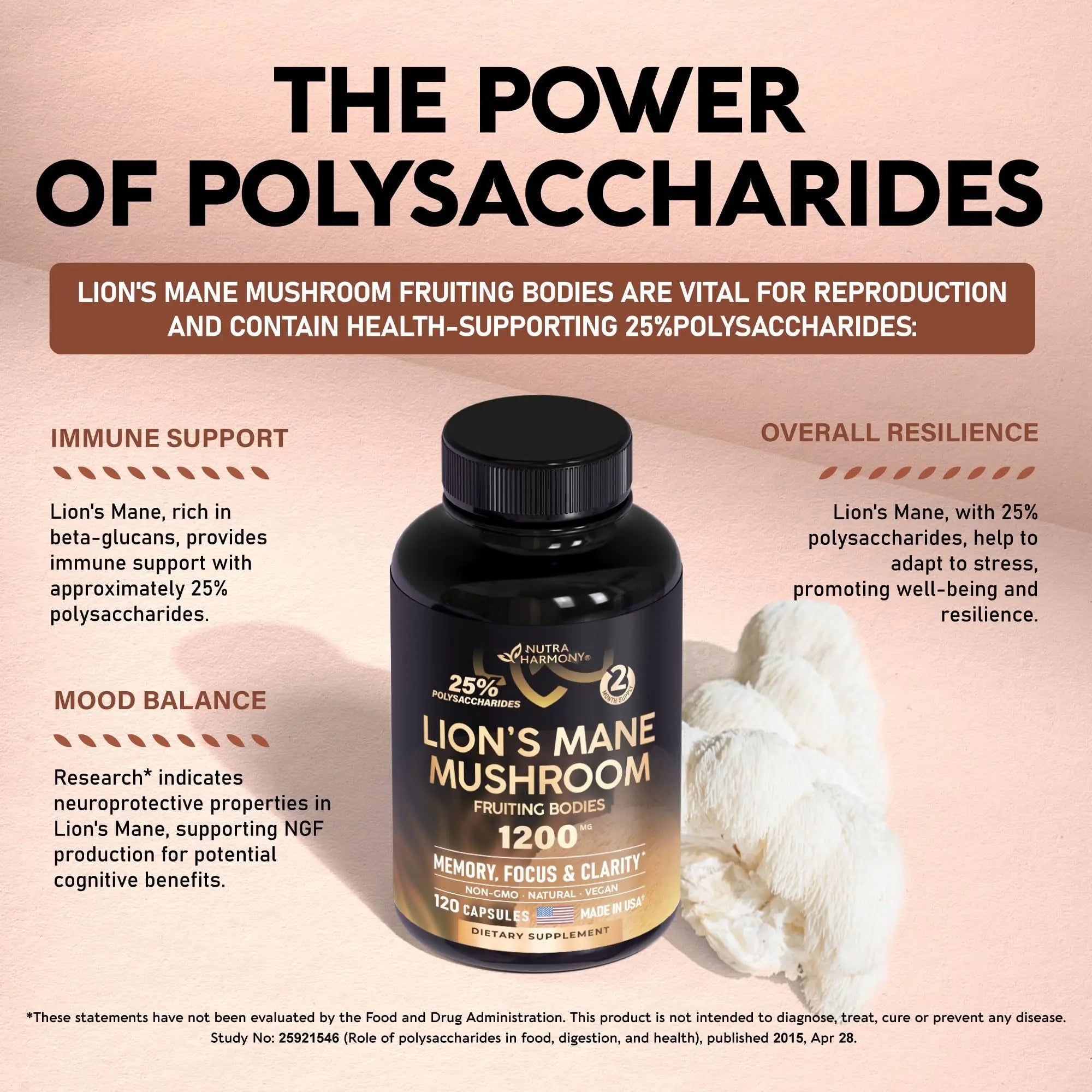Organic Lions Mane - Certified Mushroom Supplement - Made in USA - Fruiting Bodies - TrustMedUSA