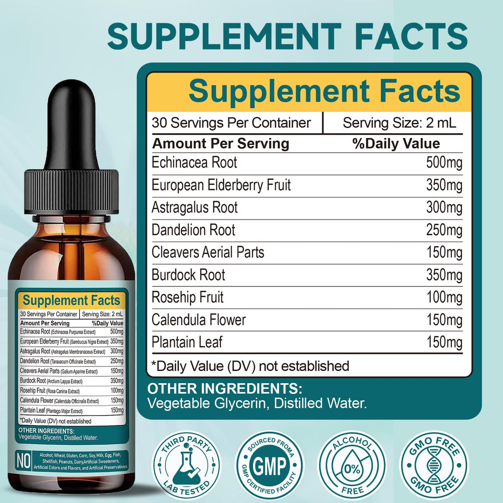 Organic Lymphatic Drainage Drops - Lymphatic Drainage Supplement with Echinacea for Lymph System Support, Elderberry, Astragalus, Cleavers, Burdock & Dandelion for Lymphatic Cleanse & Detox-2 Fl Oz - Maple Wellness Supplements