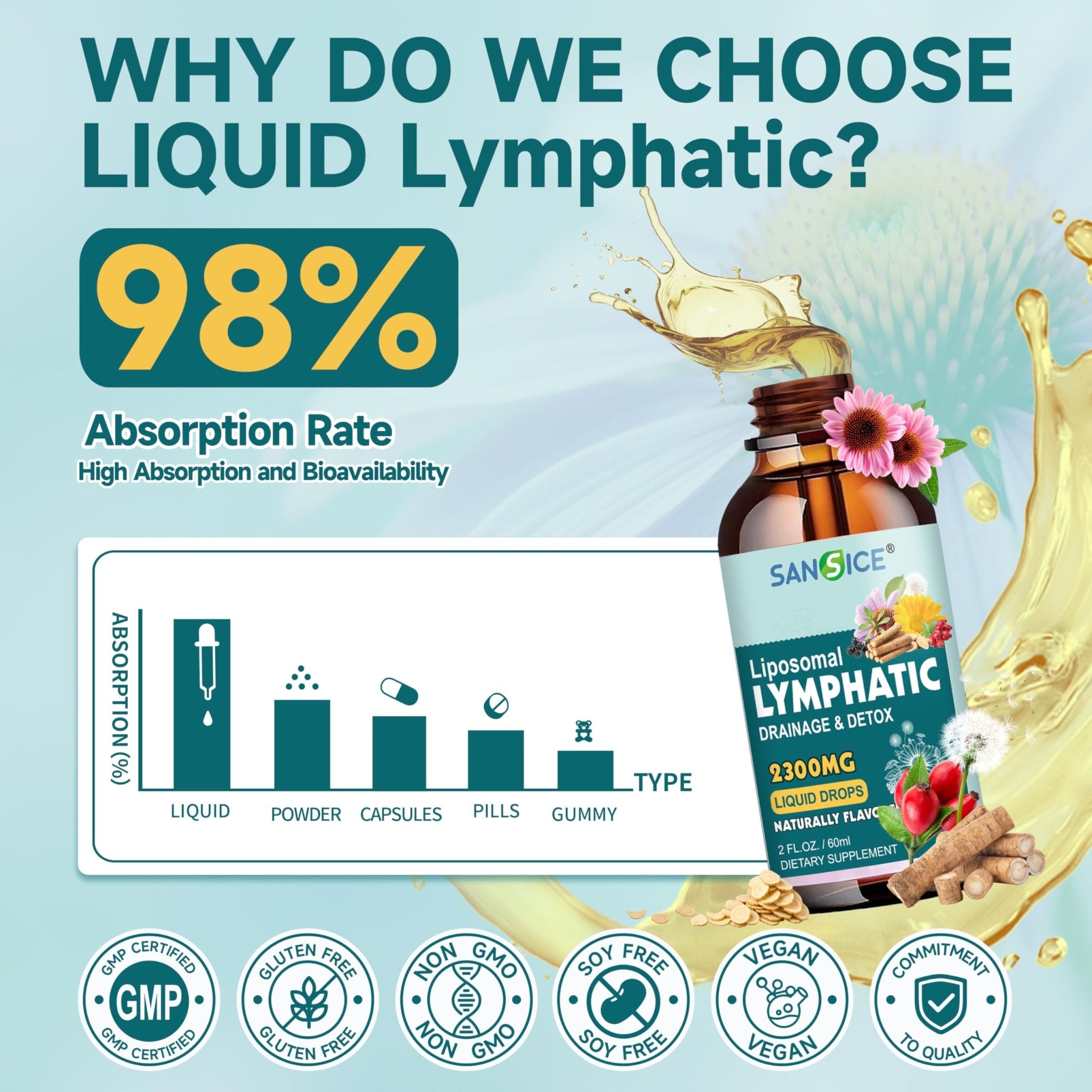 Organic Lymphatic Drainage Drops - Lymphatic Drainage Supplement with Echinacea for Lymph System Support, Elderberry, Astragalus, Cleavers, Burdock & Dandelion for Lymphatic Cleanse & Detox-2 Fl Oz - Maple Wellness Supplements