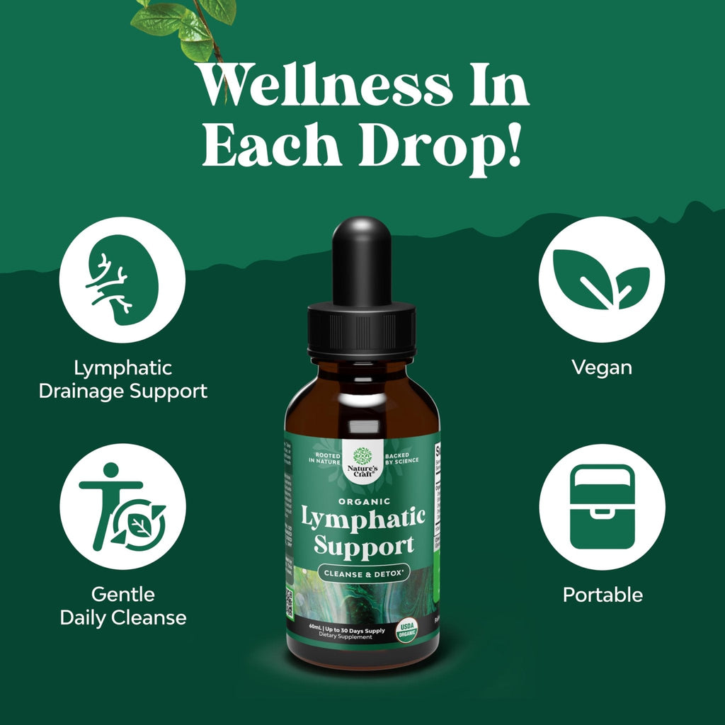 Organic Lymphatic Support Drainage Drops - Herbal Lymphatic Cleanse and Immune Support Supplement with Organic Echinacea Goldenseal & Red Clover Extract - Vegan Non GMO and Alcohol Free - 2 Fl Oz - Maple Wellness Supplements