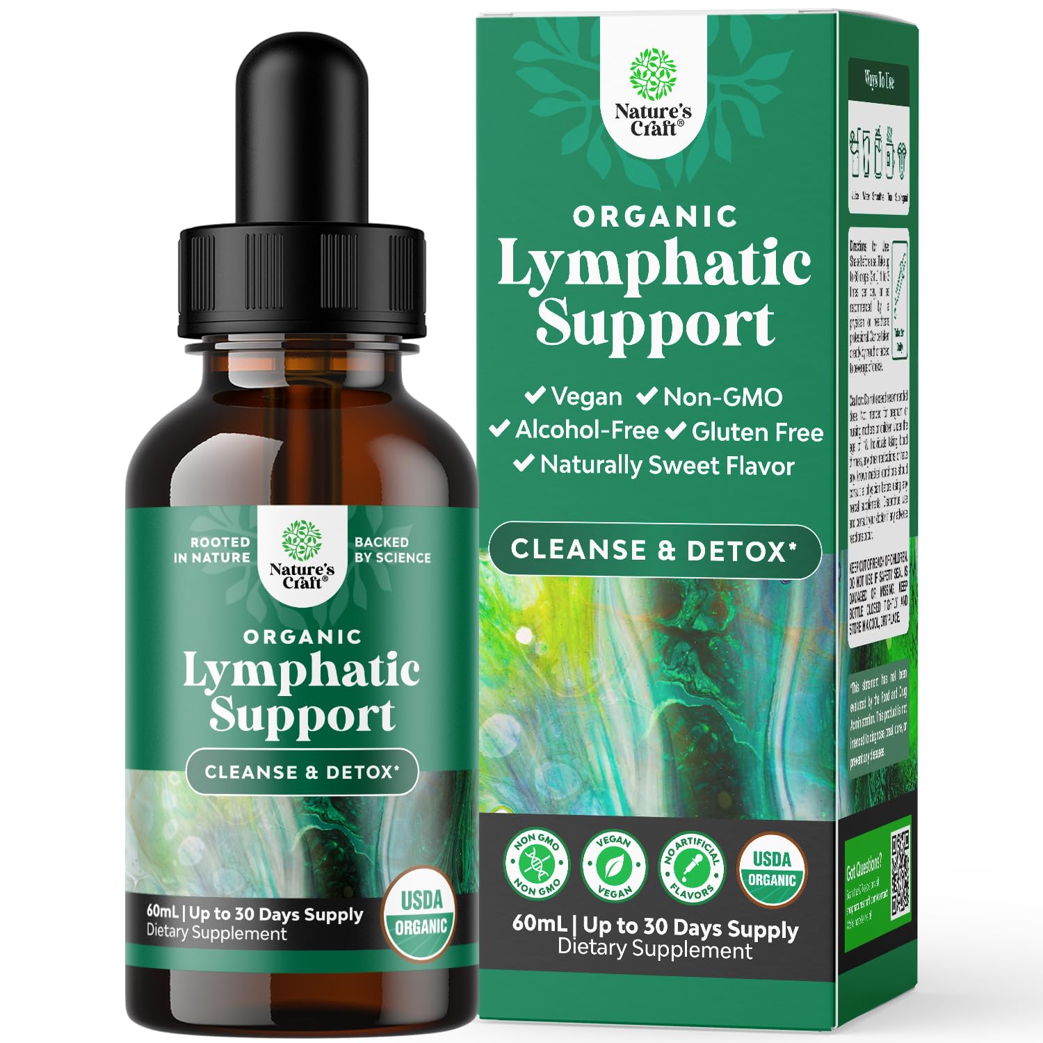 Organic Lymphatic Support Drainage Drops - Herbal Lymphatic Cleanse and Immune Support Supplement with Organic Echinacea Goldenseal & Red Clover Extract - Vegan Non GMO and Alcohol Free - 2 Fl Oz - Maple Wellness Supplements