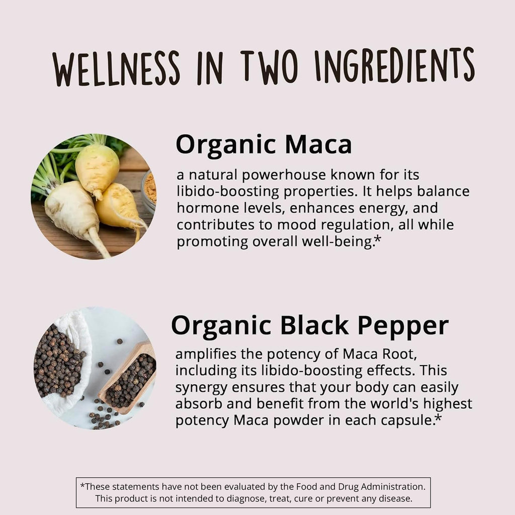 Organic Maca Root Capsules 1200 mg – Libido Booster for Women Fast Acting & Potent | Female Maca Supplement | Energy Pills from Peru | Includes Black Pepper for High Absorption | Vegan, 120 Ct - TrustMedUSA