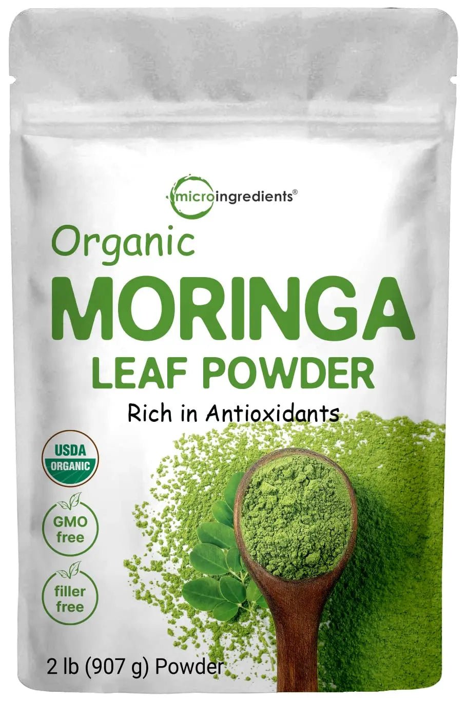 Organic Moringa Oleifera Leaf Powder for Hair, 2 Pounds, Rich in Antioxidants and Immune - TrustMedUSA