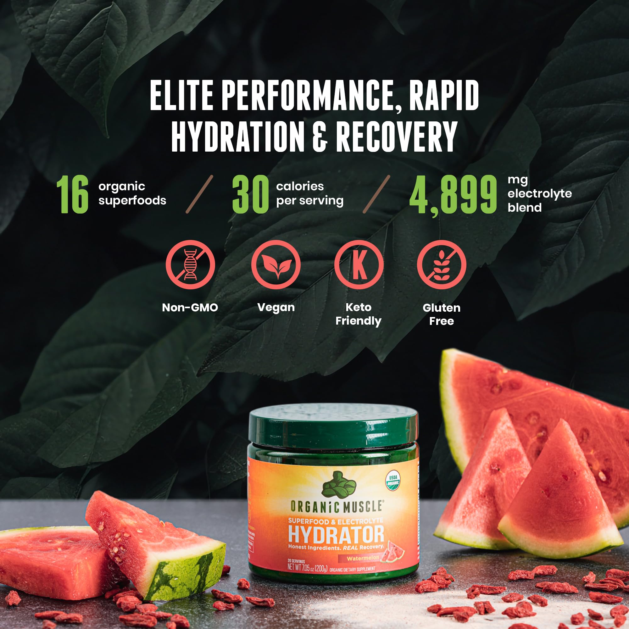 Organic Muscle Hydrator | Natural Electrolyte Powder for Peak Performance & Recovery - Watermelon Flavor, 20 Servings - TrustMedUSA