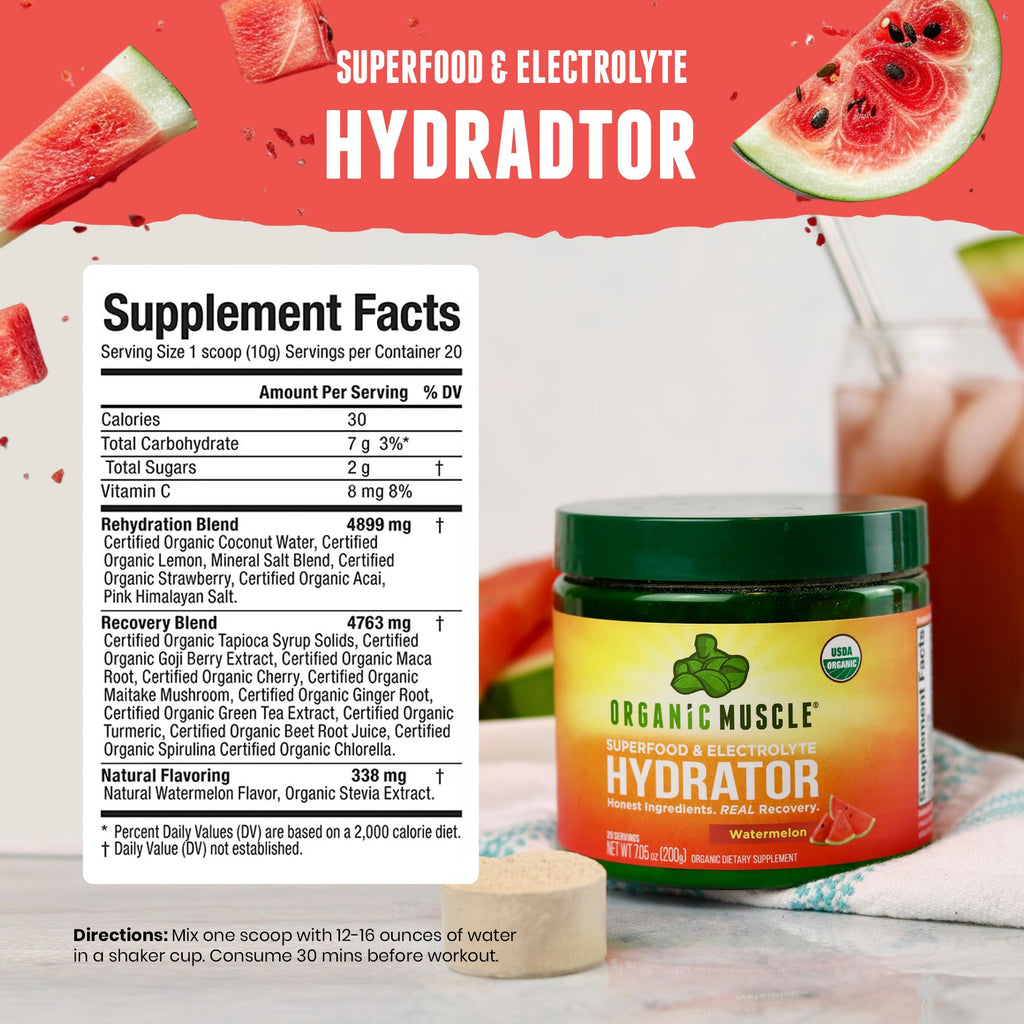 Organic Muscle Hydrator | Natural Electrolyte Powder for Peak Performance & Recovery - Watermelon Flavor, 20 Servings - TrustMedUSA