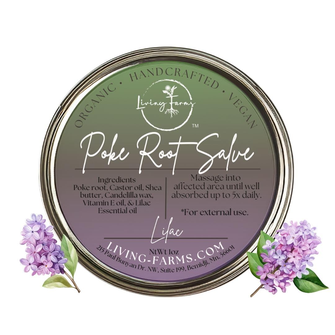 Organic Poke Root Castor Oil Salve | Vegan Lymphatic Support | Enriched with Essential Oils | Cysts, Boils, Fibroids, Swollen Lymph Nodes, Breast & Joint (1oz, Lilac) - TrustMedUSA