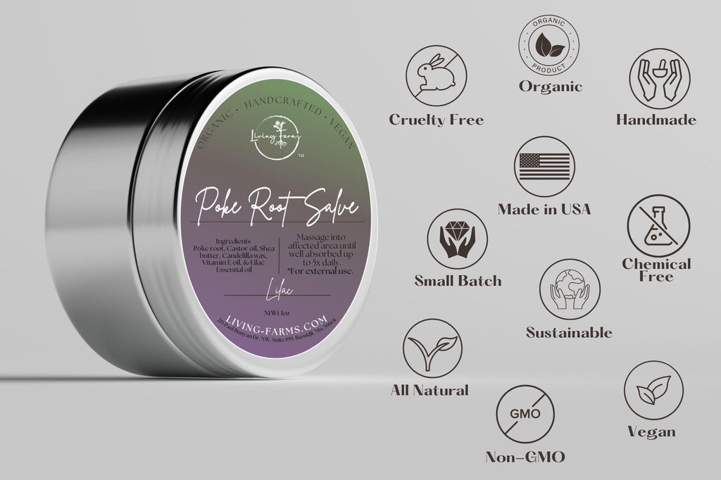Organic Poke Root Castor Oil Salve | Vegan Lymphatic Support | Enriched with Essential Oils | Cysts, Boils, Fibroids, Swollen Lymph Nodes, Breast & Joint (1oz, Lilac) - TrustMedUSA