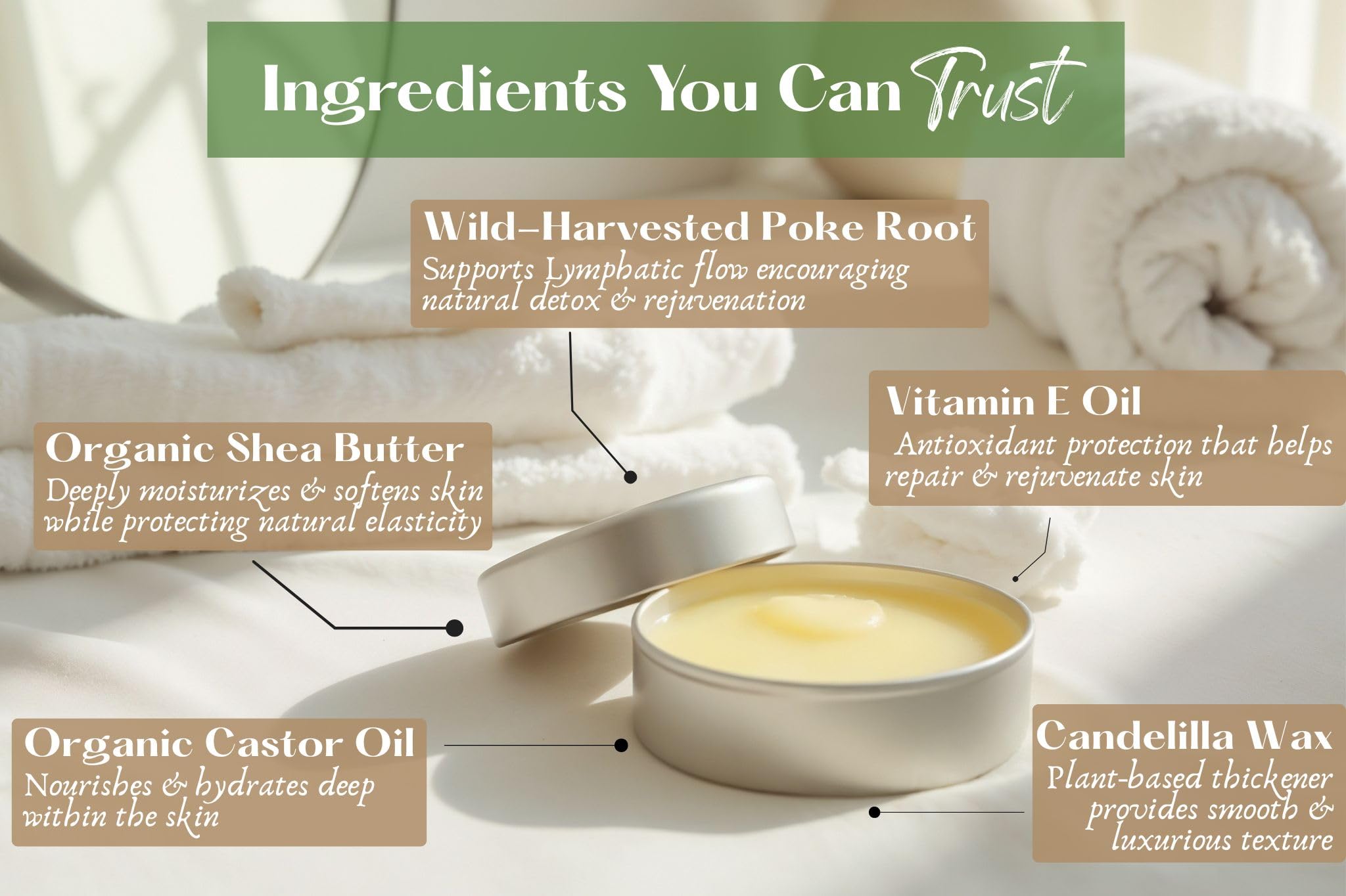 Organic Poke Root Castor Oil Salve | Vegan Lymphatic Support | Enriched with Essential Oils | Cysts, Boils, Fibroids, Swollen Lymph Nodes, Breast & Joint (1oz, Lilac) - TrustMedUSA