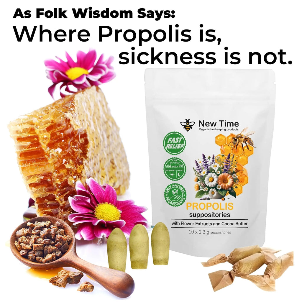 Organic Propolis Comfort Suppositories for Men, Women - Natural Bee & Botanical Formula, Gentle Daily Care 10 Count - TrustMedUSA