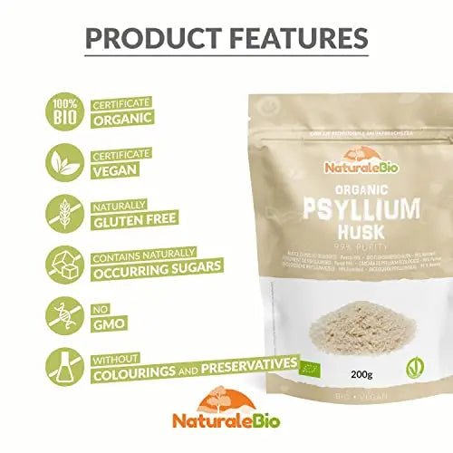 Organic Psyllium Husk - 99% Purity - 200g. Pure & Natural Psyllium Seed Husks - TrustMedUSA