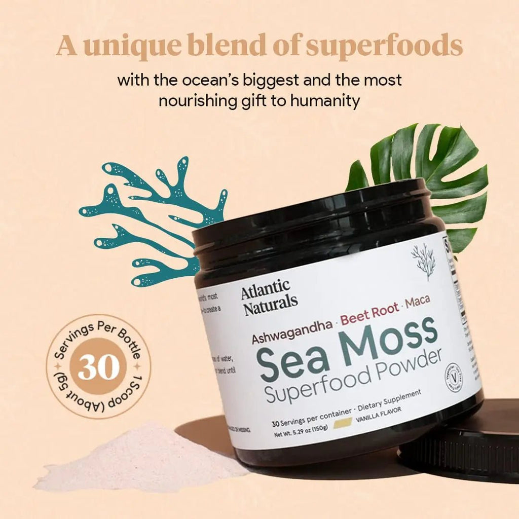 Organic Sea Moss Superfood Powder with Ashwagandha, Beet Root, and Maca - TrustMedUSA