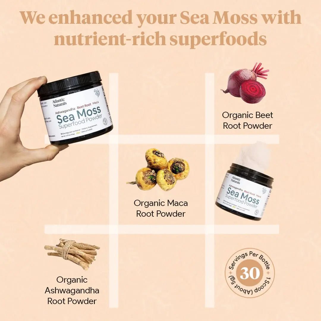 Organic Sea Moss Superfood Powder with Ashwagandha, Beet Root, and Maca - TrustMedUSA