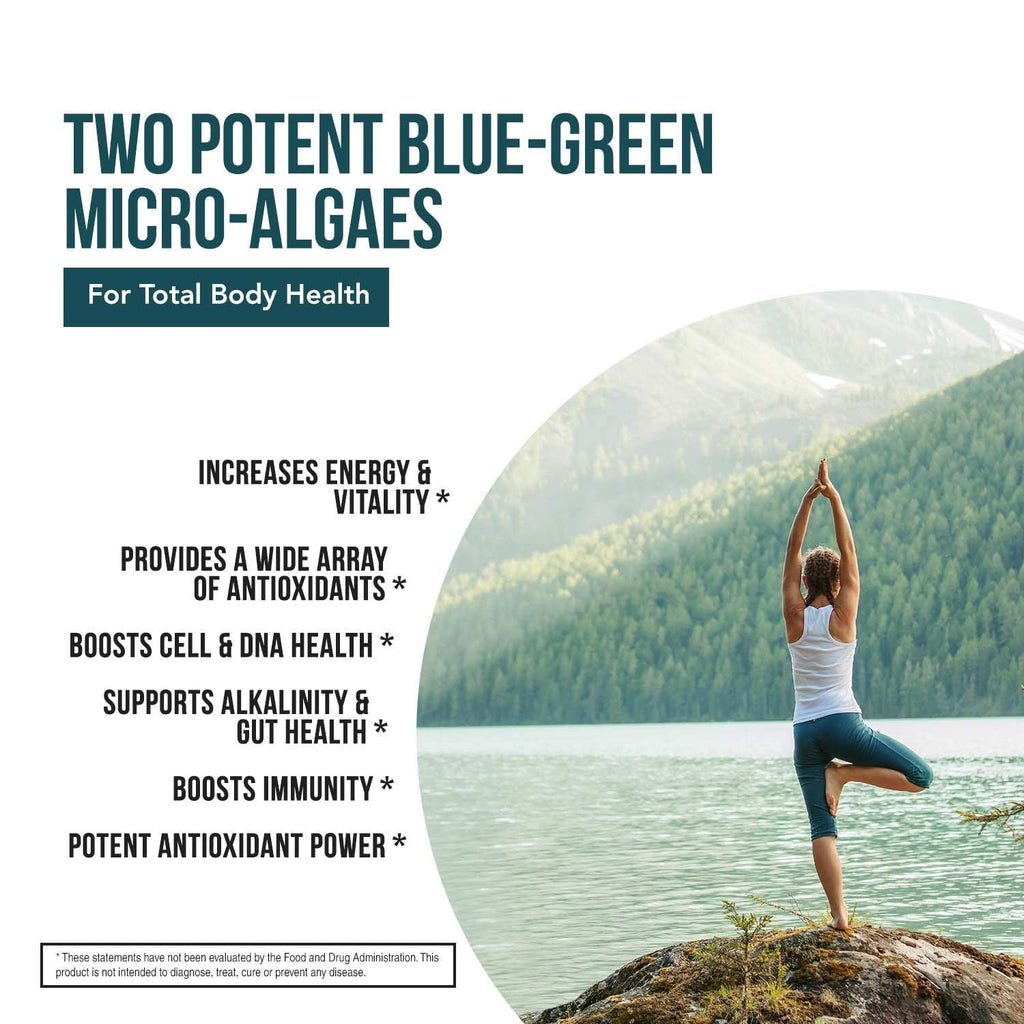 Organic Spirulina & Chlorella Tablets – 4 Organic Certifications, Raw, Non-Irradiated – 50/50 Blue Green Algae Blend – Antioxidant Content Equal to 5 Servings of Vegetables (120 Tablets) - TrustMedUSA