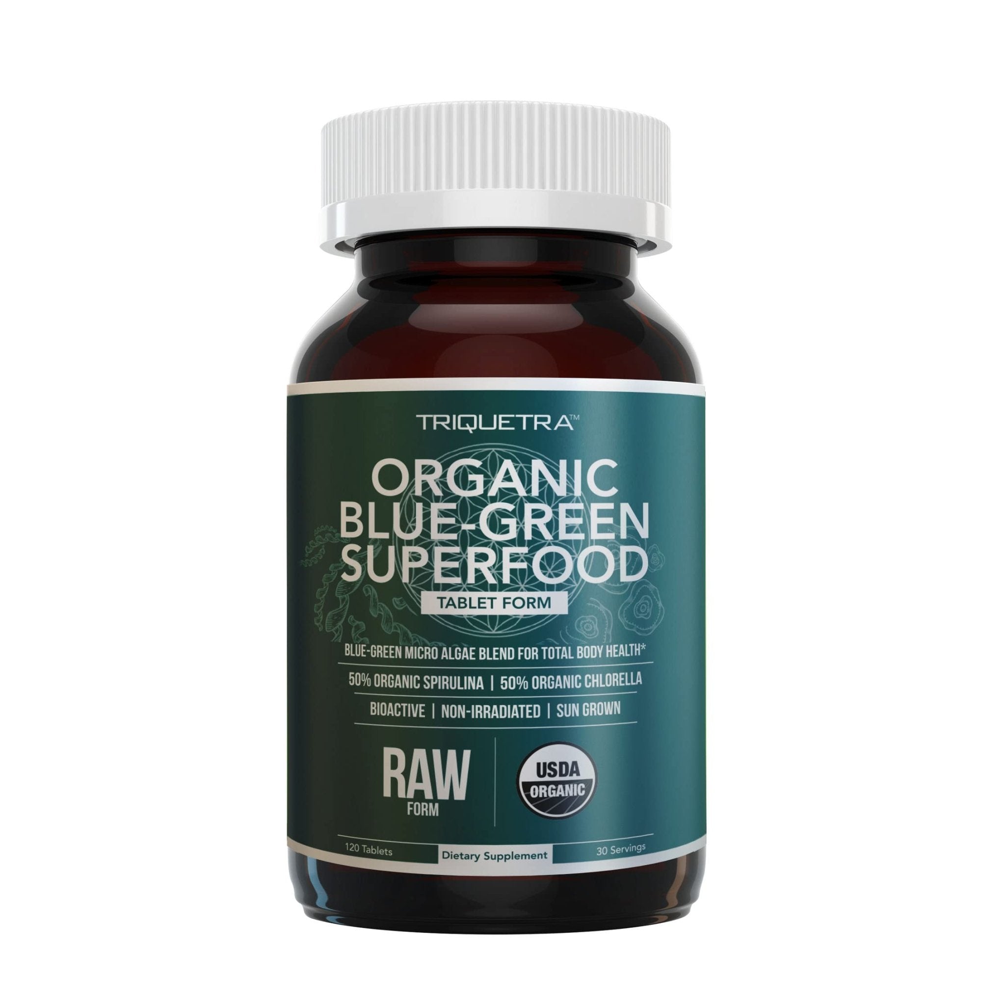 Organic Spirulina & Chlorella Tablets – 4 Organic Certifications, Raw, Non-Irradiated – 50/50 Blue Green Algae Blend – Antioxidant Content Equal to 5 Servings of Vegetables (120 Tablets) - TrustMedUSA