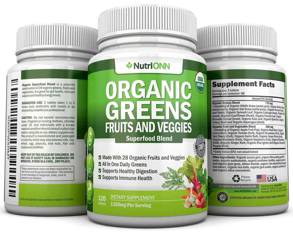 Organic Super Greens Capsules - Fruit And Vegetable Supplements - 120 Count - 28 USDA Organic & Vegan Premium Ingredients - Superfood Blend For Immune Health, Digestion & Energy - Whole Food Vitamins - TrustMedUSA