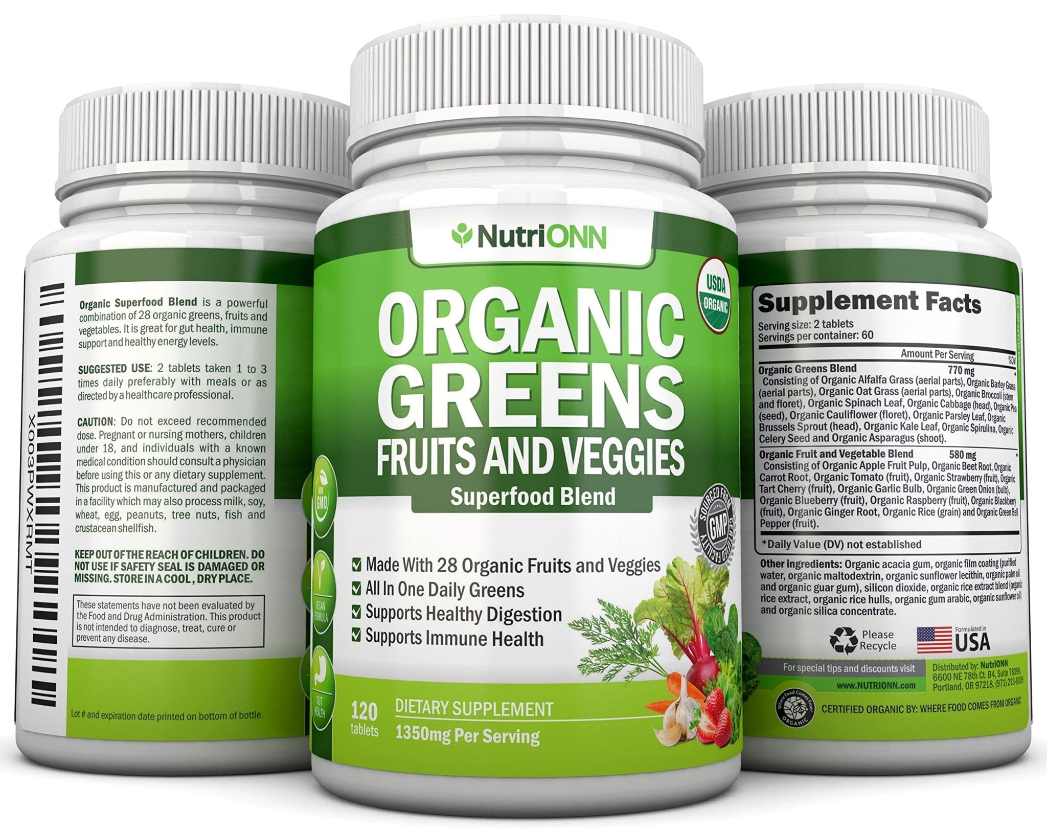 Organic Super Greens Capsules - Fruit And Vegetable Supplements - 120 Count - 28 USDA Organic & Vegan Premium Ingredients - Superfood Blend For Immune Health, Digestion & Energy - Whole Food Vitamins - TrustMedUSA