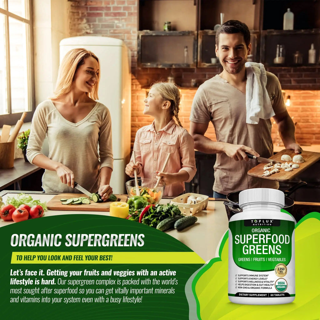 Organic Super Greens Capsules Superfood Fruit Veggie Supplement - 28 Powerful Natural - TrustMedUSA