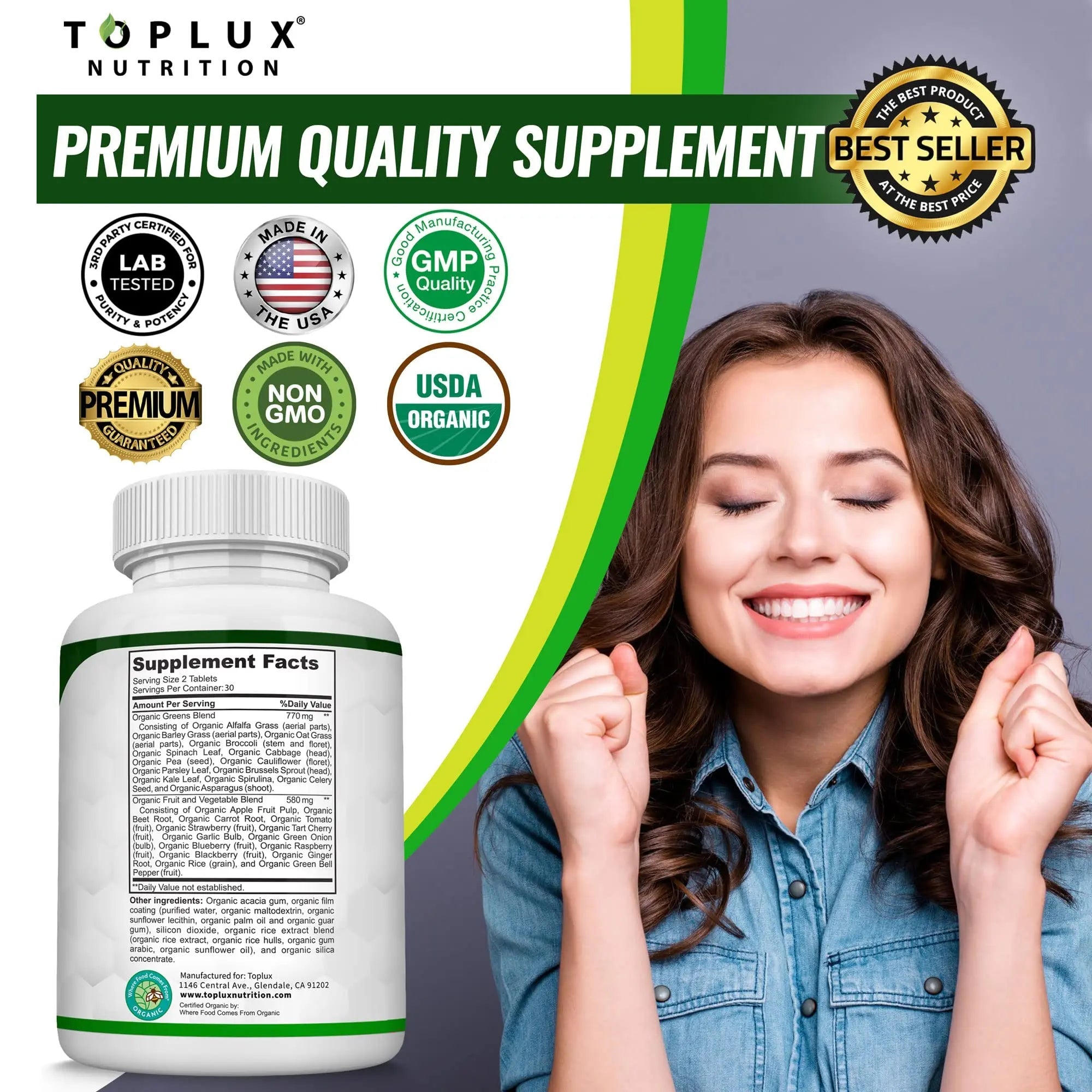 Organic Super Greens Capsules Superfood Fruit Veggie Supplement - 28 Powerful Natural - TrustMedUSA