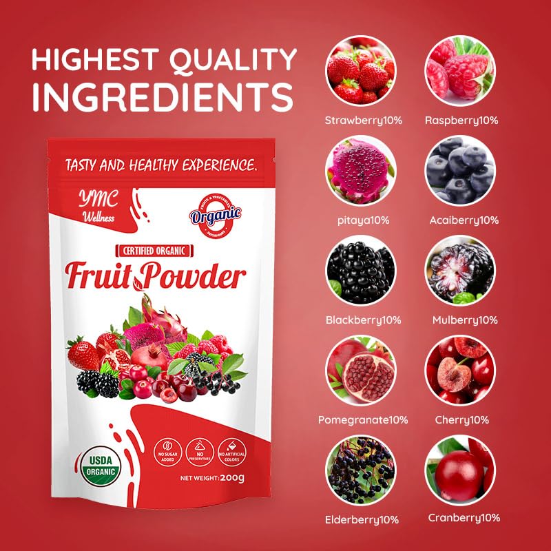 Organic Superfood Fruit Powder Smoothie & Juice mix - Antioxidants Rich Nutrients. Digestive Health, Weight Management, Immune Boosting, Energy boosting, Vitality, Vegan, Non- GMO, Gluten Free, Vegan. - TrustMedUSA