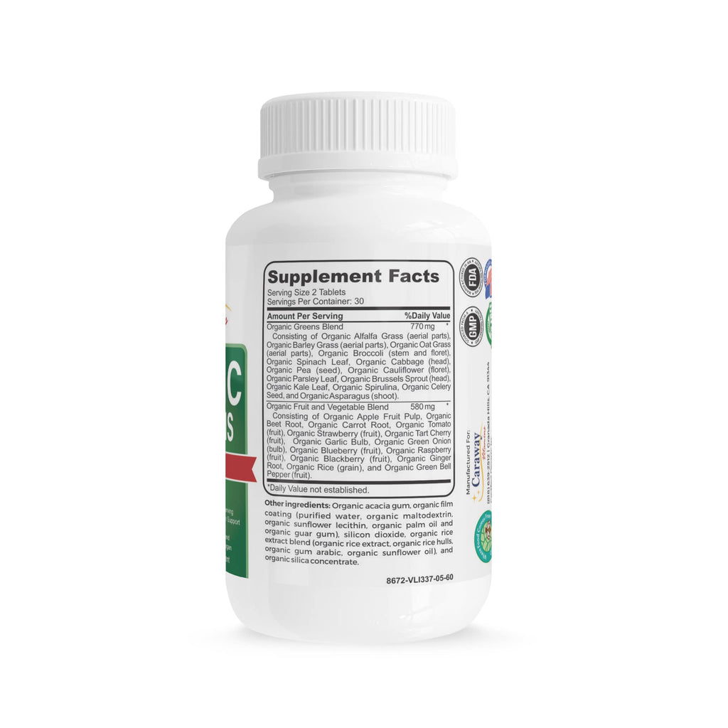 Organic Superfoods Vitamins Super Greens Complex by Caraway Vitamins 1,350 mg per Serving 28 Fruits Vegetables Greens 60 Count Tablets Non-GMO Natural for Men & Women - TrustMedUSA