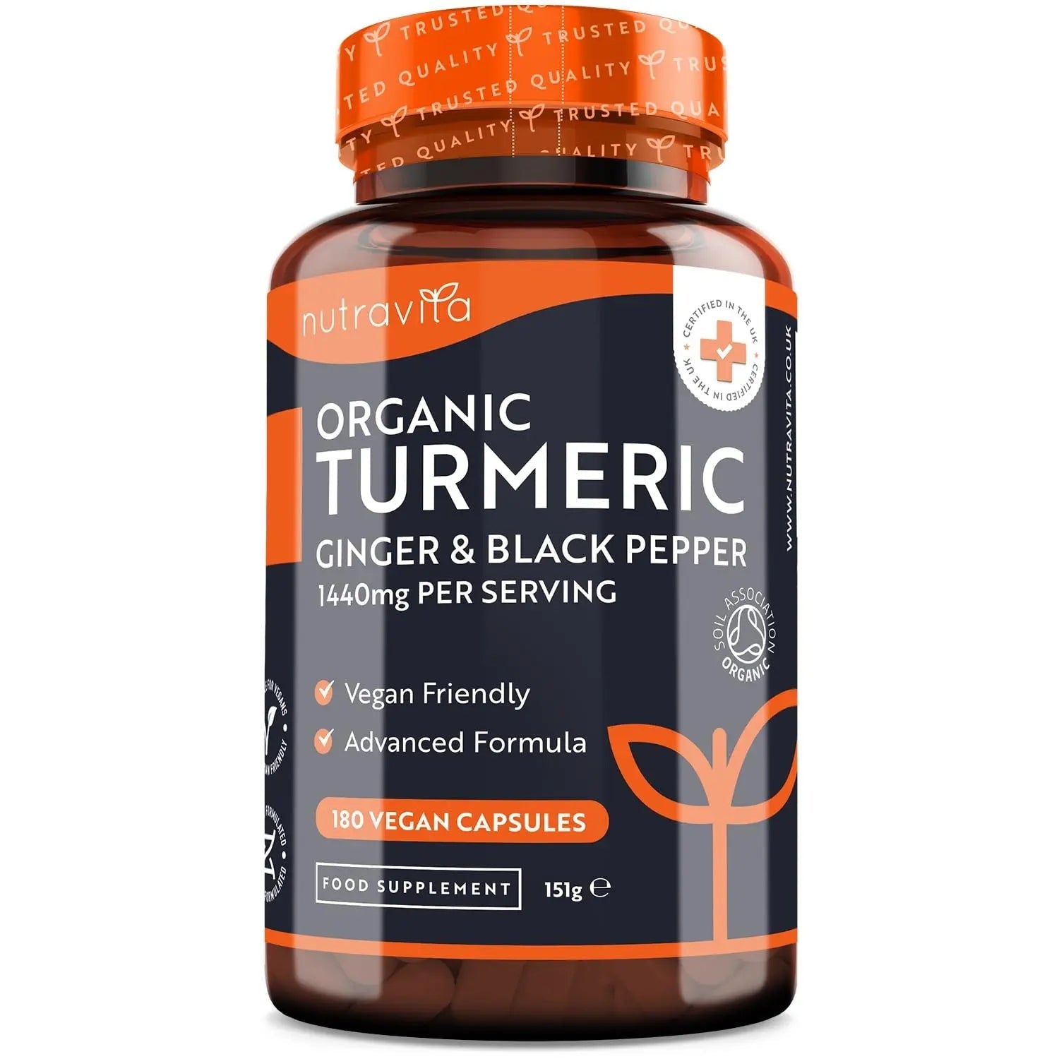Organic Turmeric 1440mg (High Strength) with Black Pepper & Ginger - 180 Vegan Turmeric - TrustMedUSA