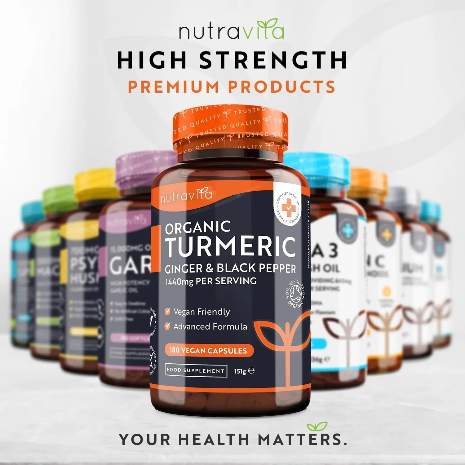 Organic Turmeric 1440mg (High Strength) with Black Pepper & Ginger - 180 Vegan Turmeric - TrustMedUSA