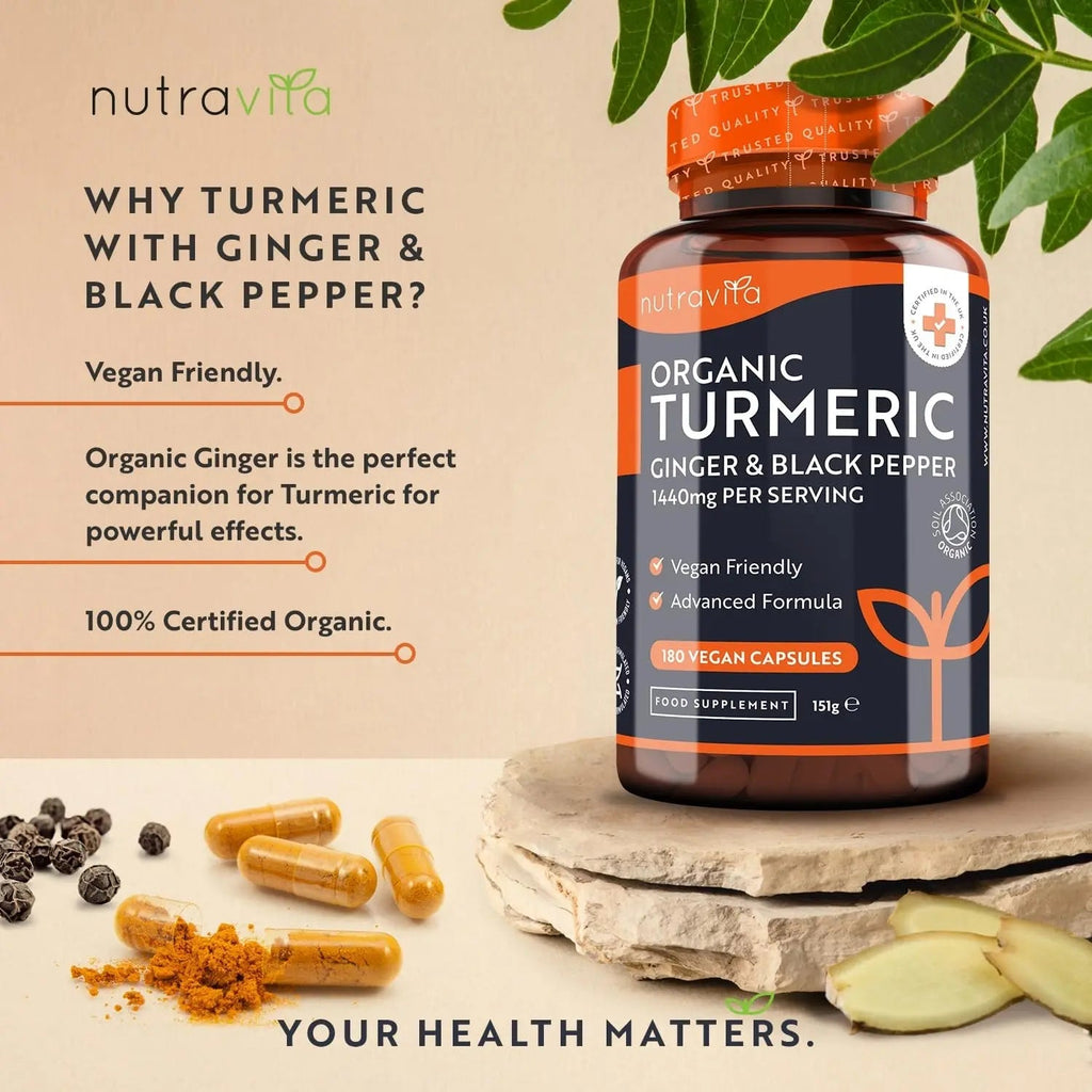 Organic Turmeric 1440mg (High Strength) with Black Pepper & Ginger - 180 Vegan Turmeric - TrustMedUSA