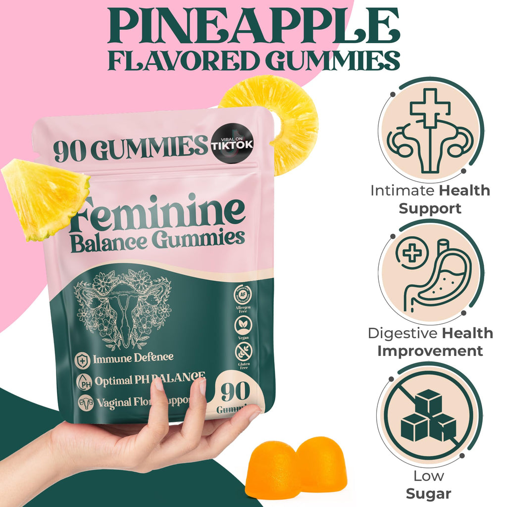 ORGANIC UPLIFT Premium Feminine Balance Gummies - for Women’s Health & Wellness - Immune Support - Vegan, Gluten-Free - Hawaiian Pineapple - 90 Gummies - 45 Servings - TrustMedUSA