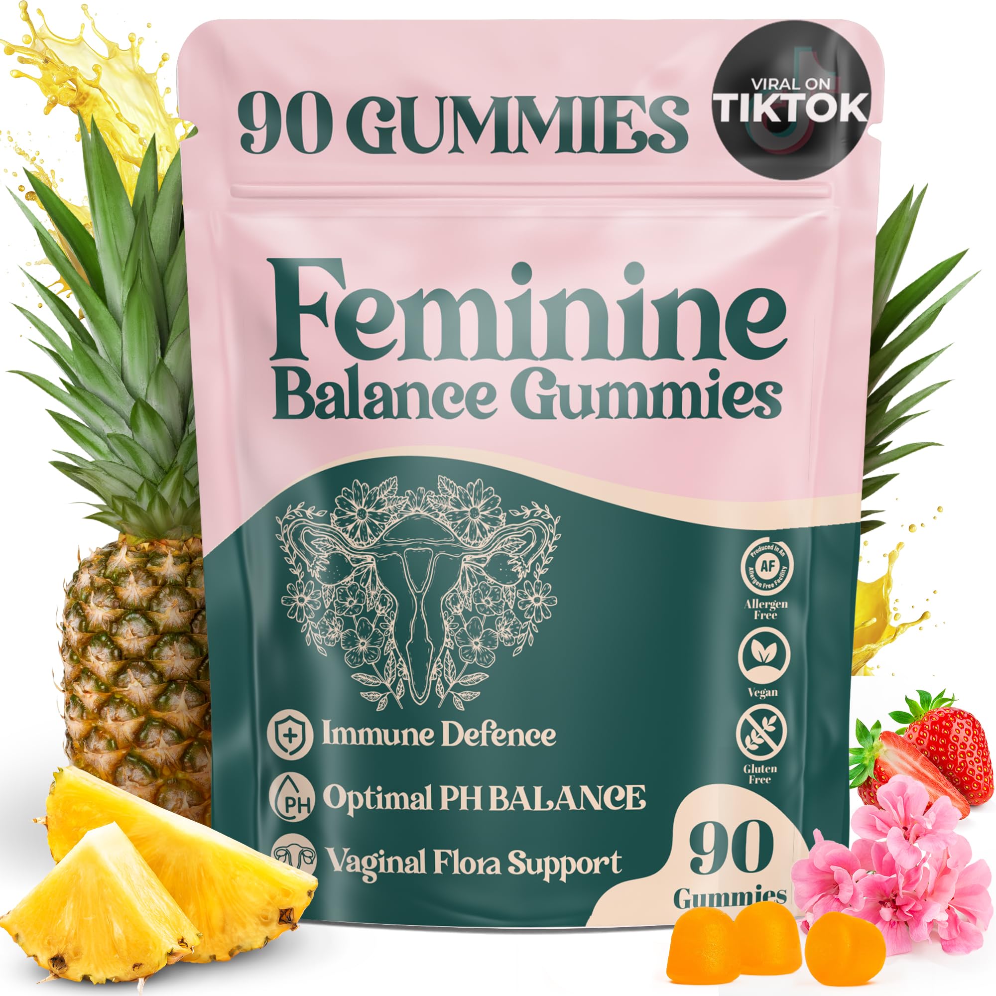 ORGANIC UPLIFT Premium Feminine Balance Gummies - for Women’s Health & Wellness - Immune Support - Vegan, Gluten-Free - Hawaiian Pineapple - 90 Gummies - 45 Servings - TrustMedUSA